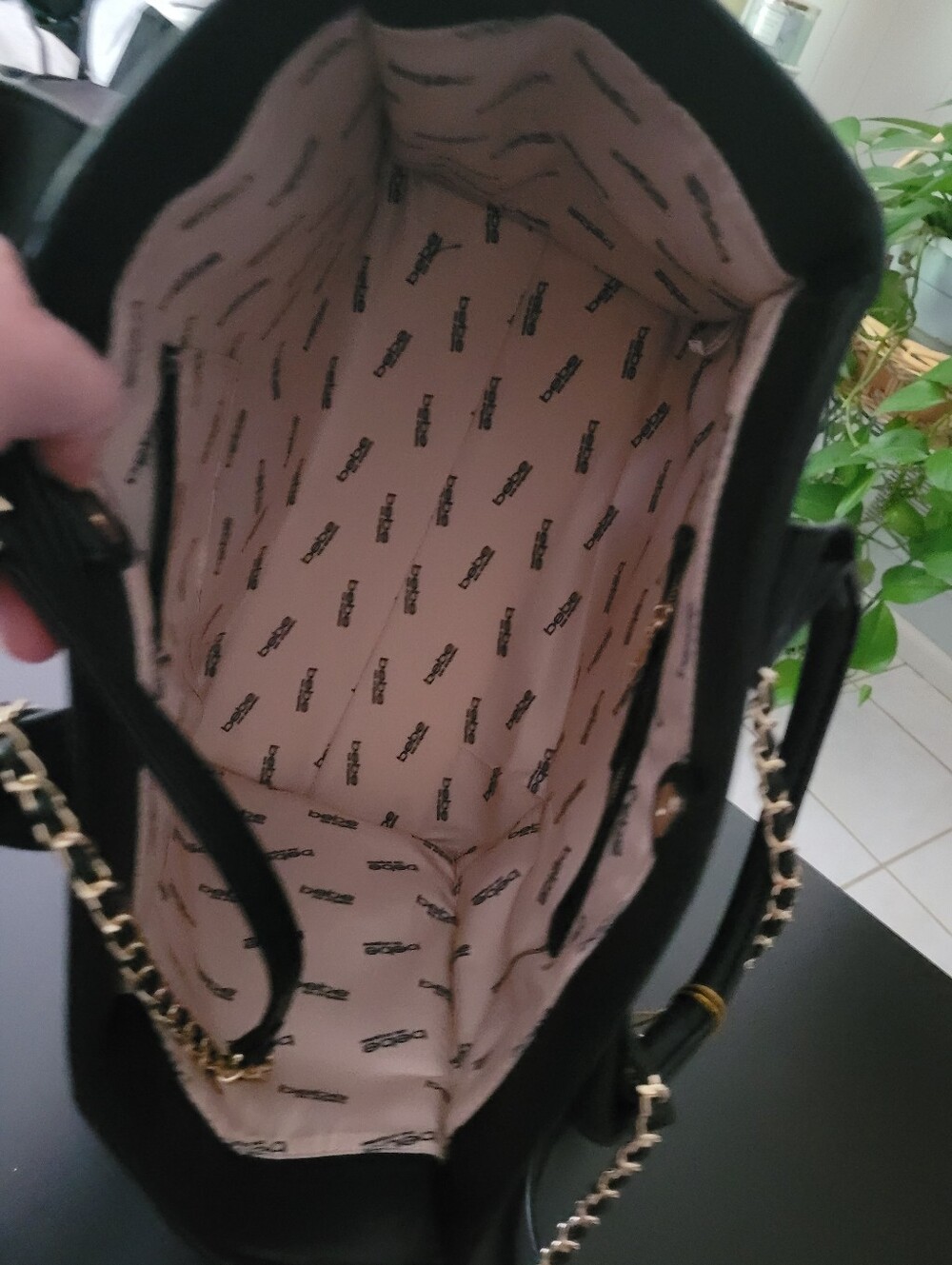 bebe Black Tote with Multicolor Logo Print and Gold Chain Handles - Picture 9 of 9